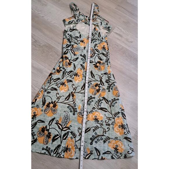 By Anthropologie Halter/Bra Slim Midi Dress Sz 8 Mint Green Floral Peekaboo Side - Picture 14 of 14